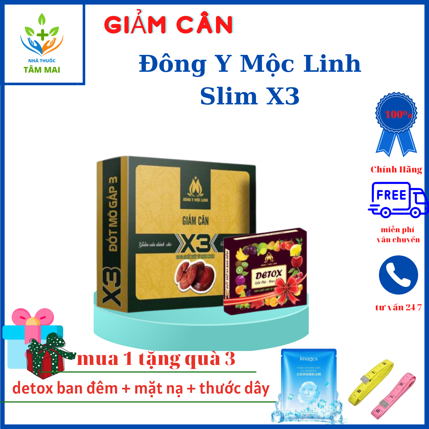 Giảm cân slim x3 thảo mộc giảm cân đông y mộc linh slim x3 - chính hãng - tặng detox ban đêm