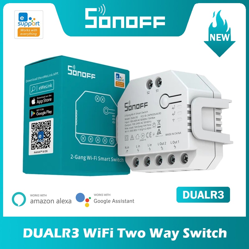 Công tắc 2 kênh sonoff Wifi Dual R3 đo điện năng, điều khiển rèm