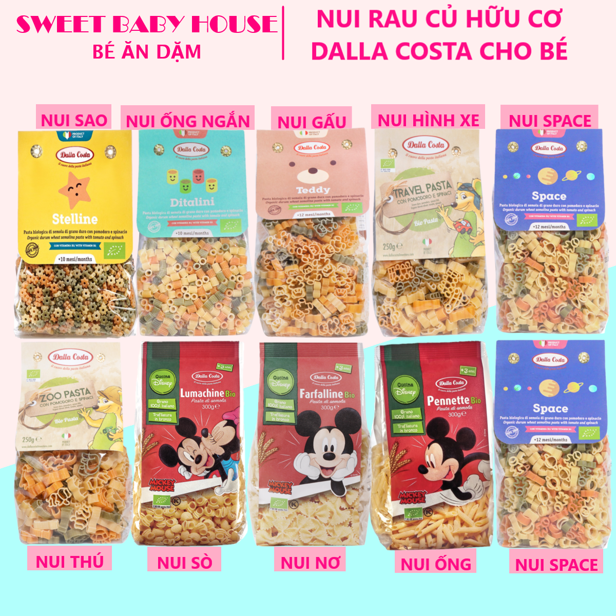 Nui rau củ hữu cơ Dalla Costa cho bé ăn dặm. Date 10/2024 - Sweet Baby House