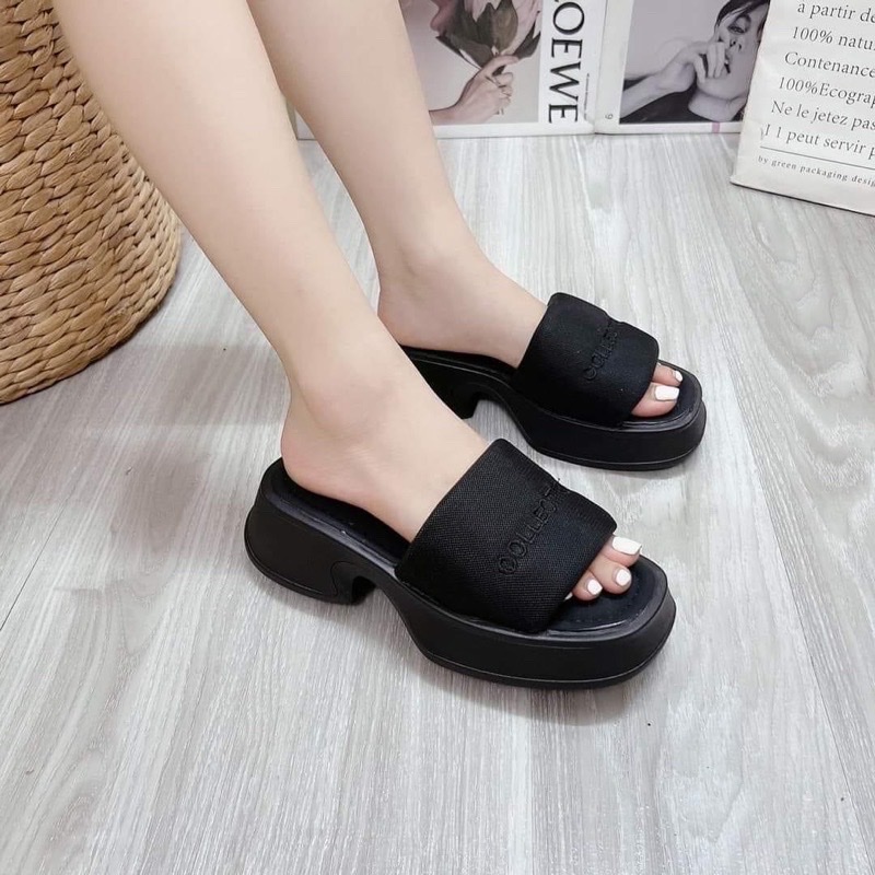 Dép nữ đế 6cm thêu chữ COLEC cực đẹp.