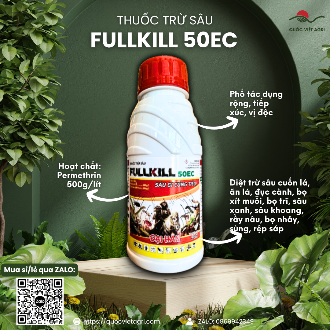 Thuốc trừ sâu FULLKILL 50EC (chai 450ml) - Permethrin 500g/lít Trị sâu khoang, bọ trĩ, rầy nâu, sâu cuốn lá, sâu sáp, sâu đục cành, bọ xít muỗi