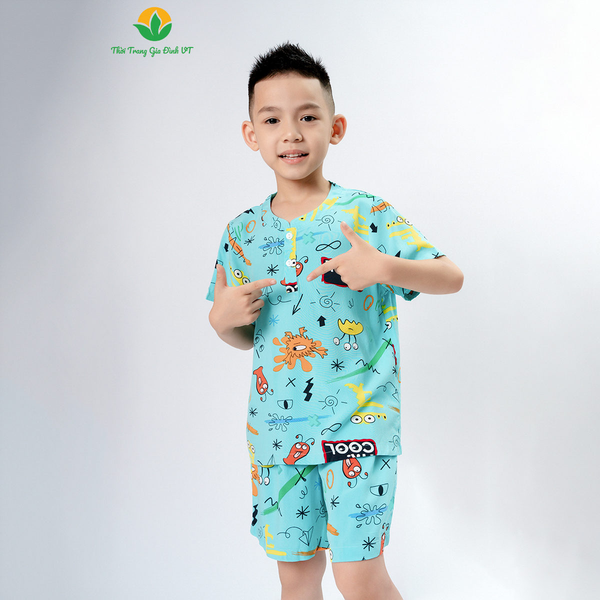 Bộ lanh bé trai quần đùi áo cộc tay cổ tàu thời trang gia đình Việt Thắng - B63.2409