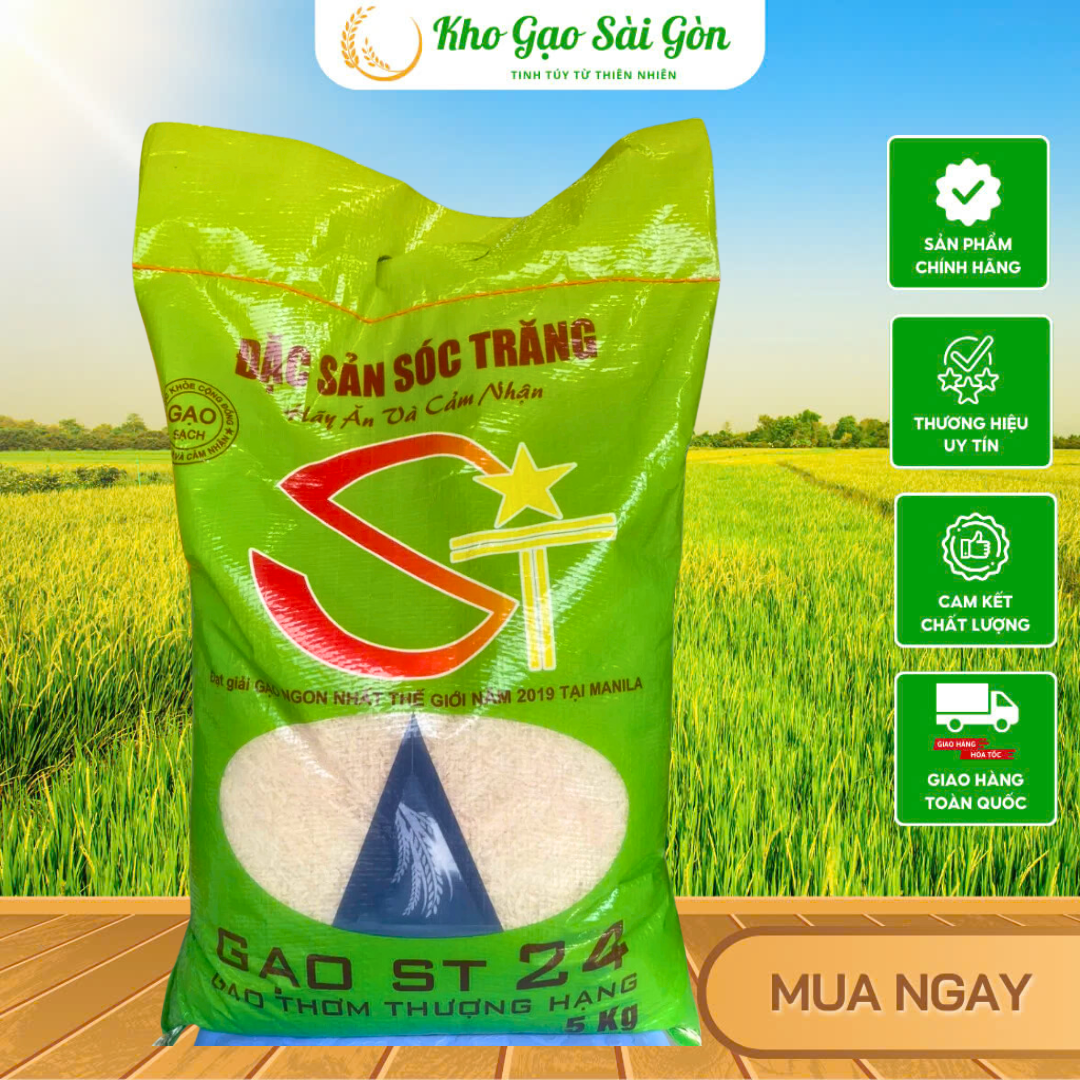 Gạo ST24 ( bao 5kg ) Sóc Trăng Hàng Đặc Sản Cho Cơm Rất Ngon