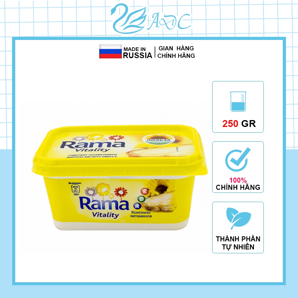Bơ lạt hướng dương rama vitality, bơ thực vật nhập khẩu cao cấp từ nga, hộp 250g