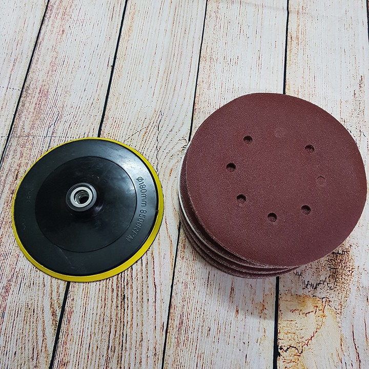 Combo Phớt mài nhựa phi 180mm với 100 miếng giấy nhám tròn p60-p320