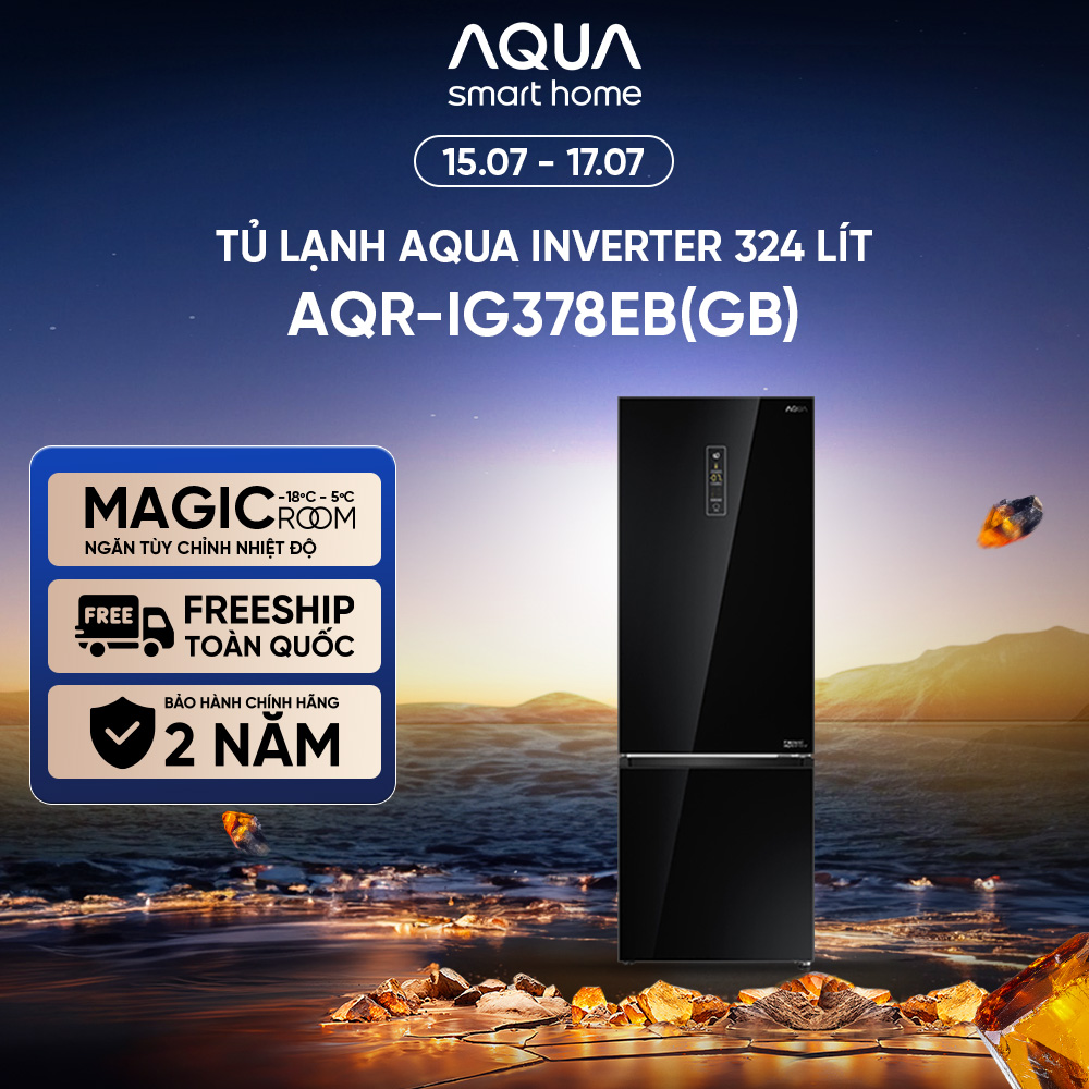 [SALE SỐC] Tủ lạnh ngăn đông dưới Aqua 324 Lít AQR-IG378EB(GB) - Bảo hành chính hãng 2 năm - Freeship toàn quốc