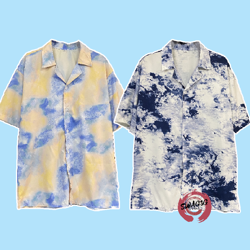 Áo Sơ Mi Tay Lỡ Cổ Vest Loang Màu Unisex - Áo Sơ Mi Nam Nữ dáng rộng chất vải lụa cao cấp SW070