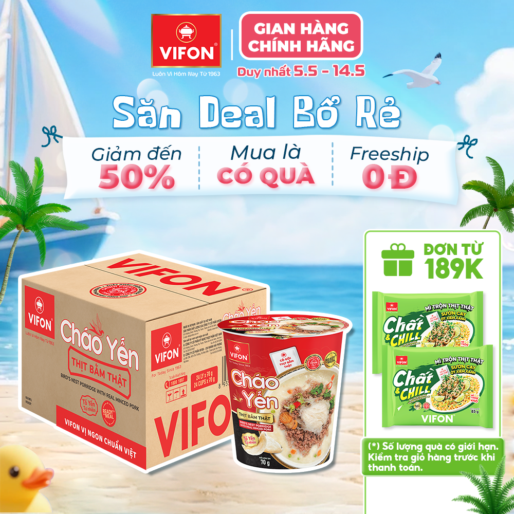[VOUCHER HOT 15%] Thùng 24 Ly Cháo Yến Thịt Bằm/ Thịt Gà 70gr - Có Gói Thịt Thật, Đầy Đủ Dinh Dưỡng