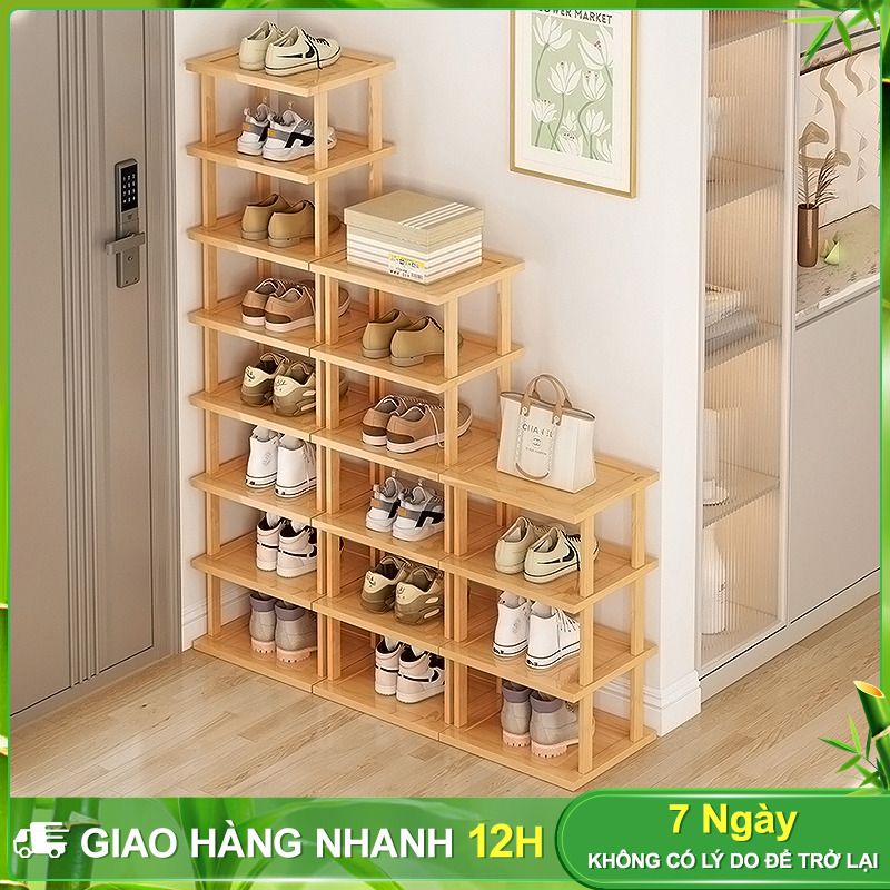 BOHO Giá sách bằng gỗ giá sách tre kệ tủ giá lưu trữ giá sách tinh tế