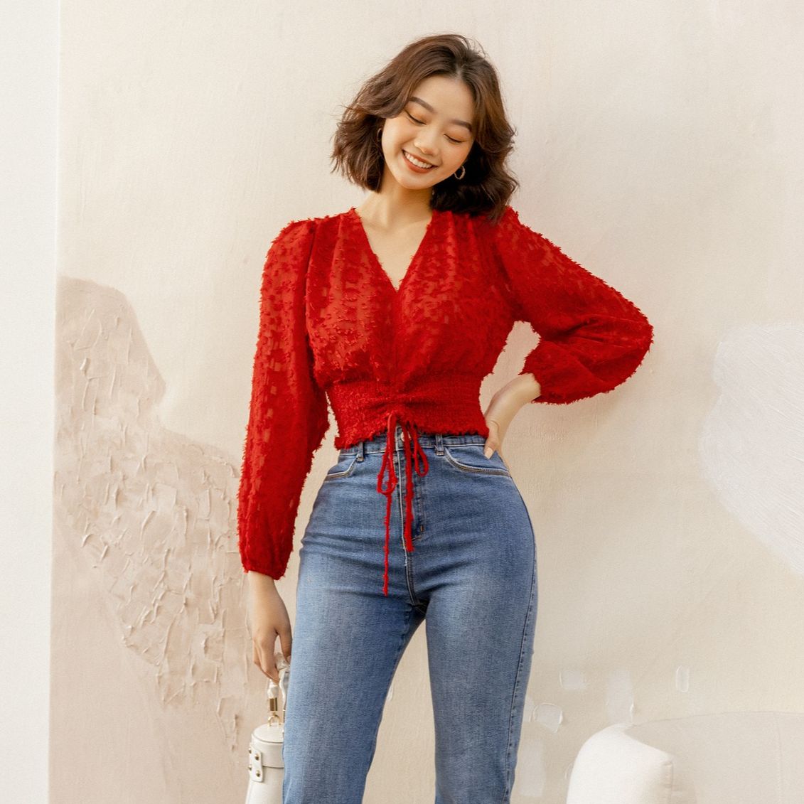 Olv - áo bonnie top in red