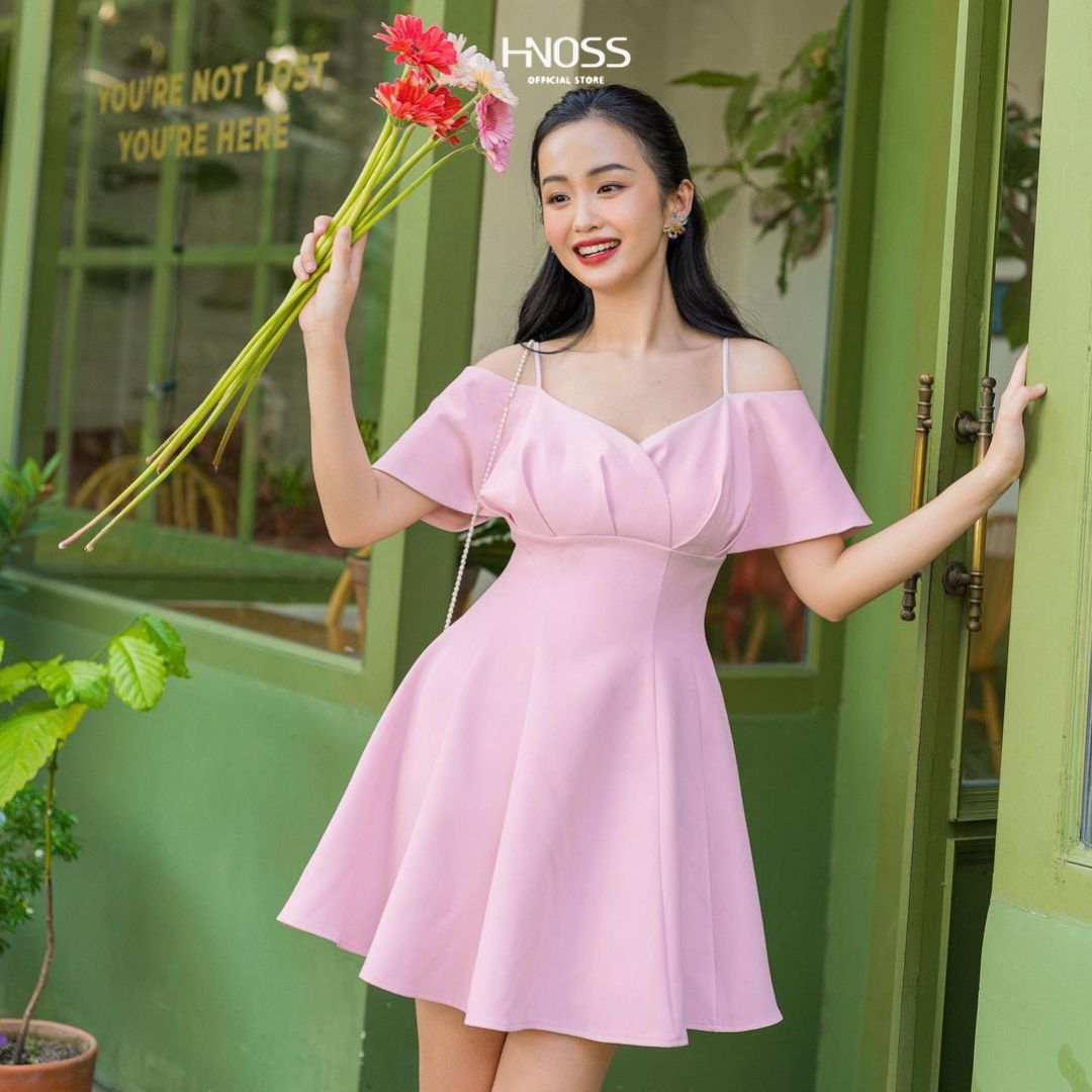 Đầm xoè nữ thời trang hnoss 2 dây bẻ vai hndlu081