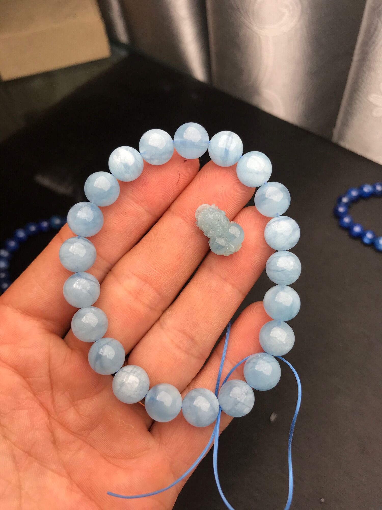 Combo vòng tay đá aquamarine 9 mm mix tỳ hưu aqua