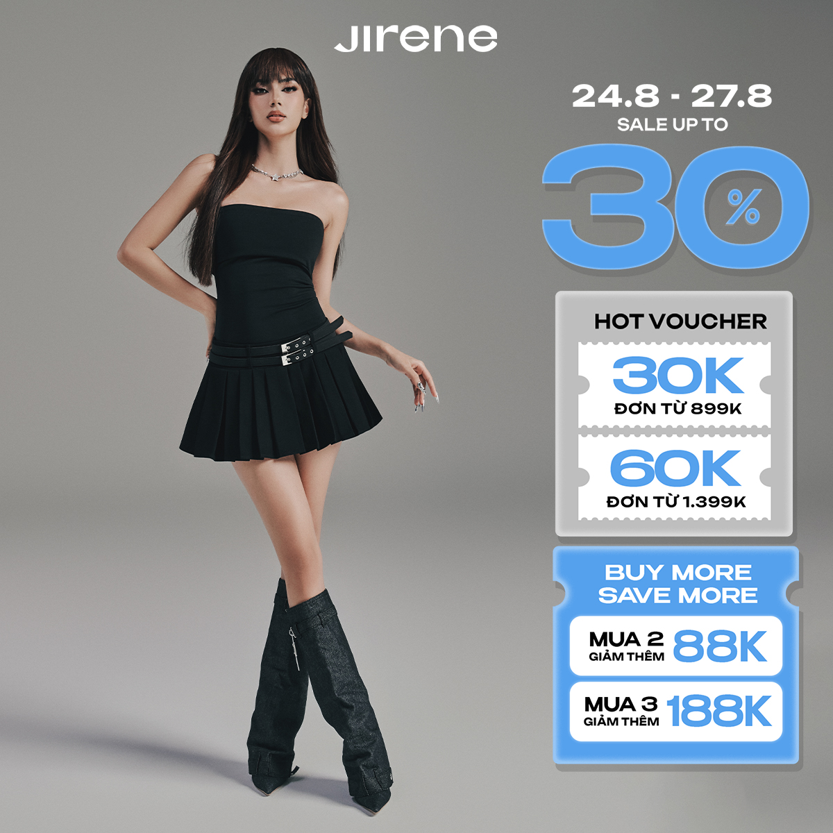 Sale up to 30% + vc 170k || sale up to 50% +vc 100k || jirene chân váy jessi mini xếp ly cá tính thời thượng hiện đại y2k