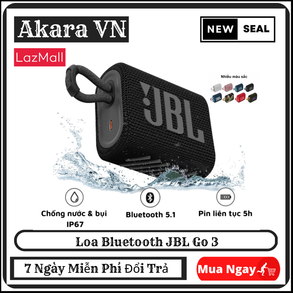 Loa Bluetooth Cầm tay Mini JBL GO 3 , Loa Bluetooth JBL Go 3 , Loa Câm Tay Mini Nghe Nhạc Công Suất Lớn 4,2W Loa Nghe Nhạc Bluetooth Bass Mạnh, Kháng Nước và Bụi IP67