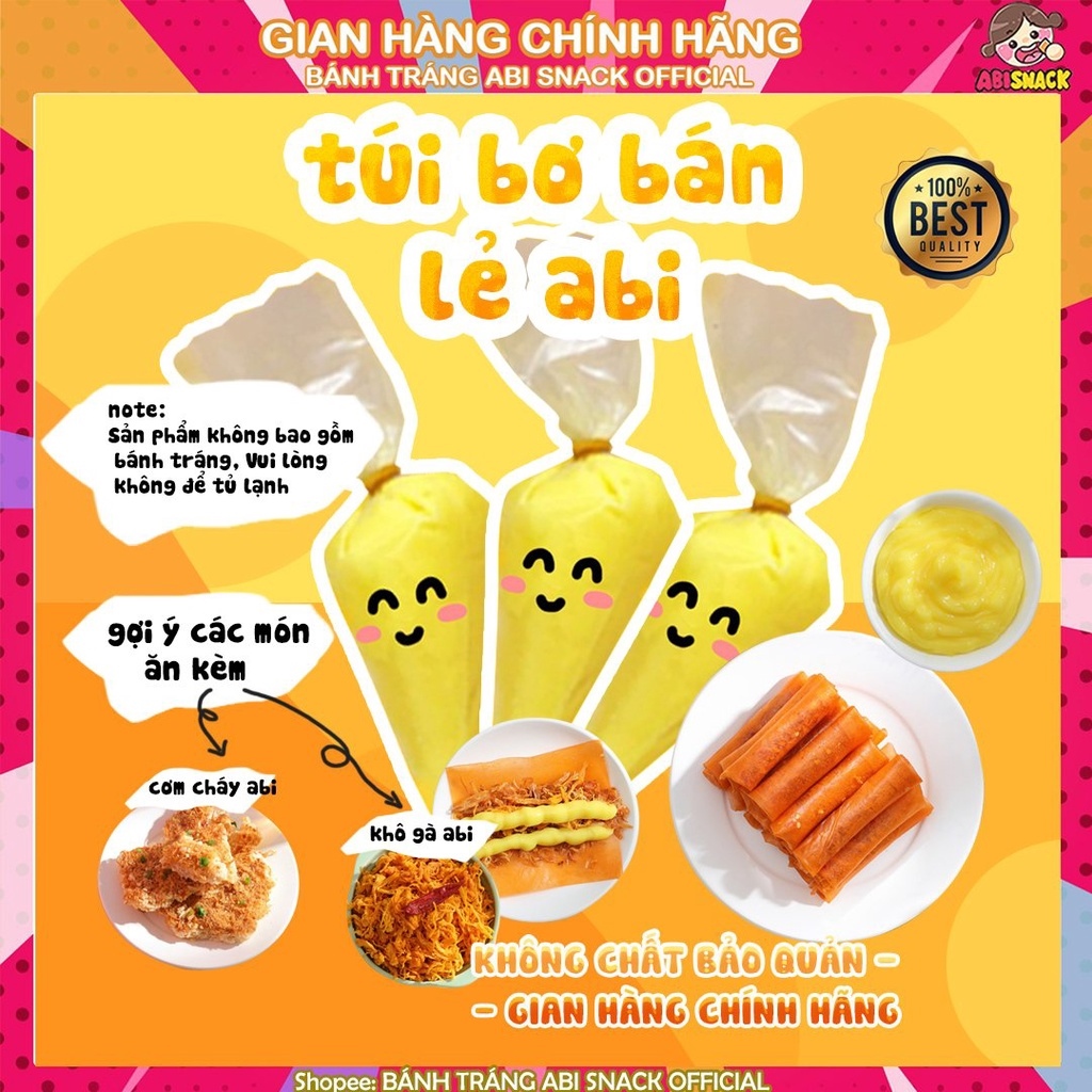 hot [Abi Snack] Túi bơ thêm ăn kèm bánh tráng bơ ABI thơm béo nguyên chất không pha thêm thực phẩm và đồ uống