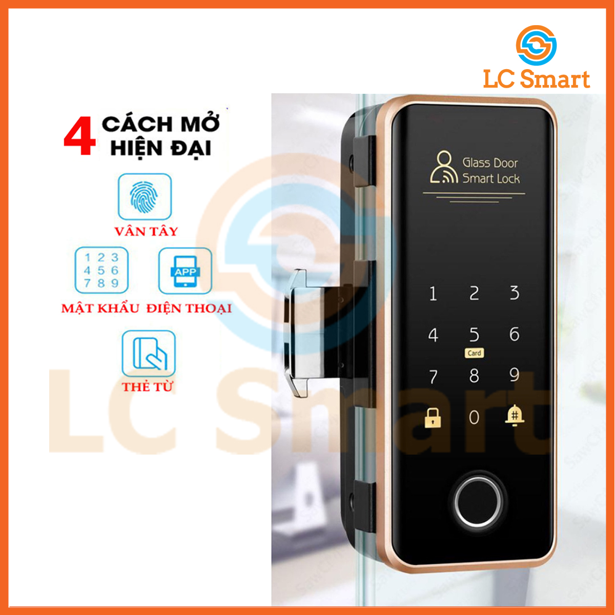 Khóa vân tay cửa kính cường lực vân tay thông minh kết nối điện thoại dùng app TTLOCK