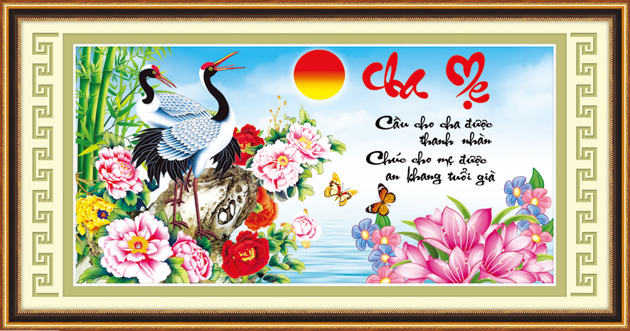 xả hàng tồn Tranh thêu 3D Cha mẹ 53480 KT 94X52CM CHƯA THÊU