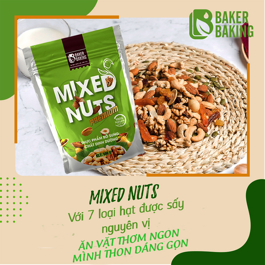 Hạt dinh dưỡng mixed nuts bakerbaking-eat clean-bico08-sản phẩm các loại hạt và hoa qủa sấy đủ dinh dưỡng giúp eo thon dáng đẹp