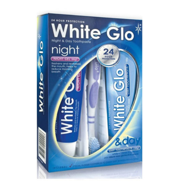 Bộ kem đánh răng ngày và đêm White Glo Night & Day toothpaste màu xanh