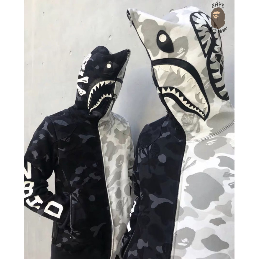 Jacket Bape Shark x NBHD Half Camo fullzip , Áo khoác Hoodie Bape Cá Ngáo