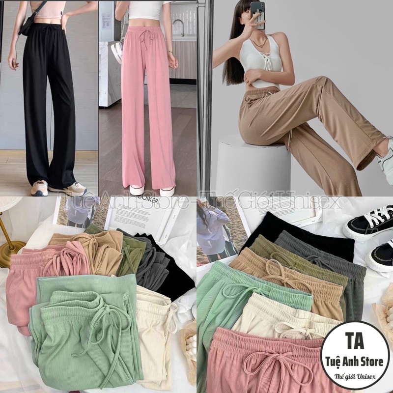 Quần ống suông gân tăm cao cấp - quần dài nữ lưng cao ống rộng phong cách hàn quốc size 38-70kg tueanhstore