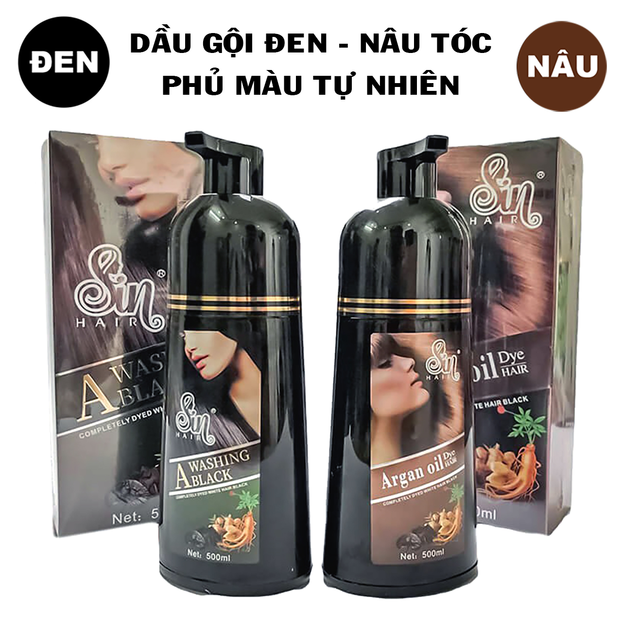 Dầu gội phủ bạc Sin Hair Nhật Bản 500ml nhuộm tóc đen thảo dược nhân sâm tự nhiên an toàn sức khỏe