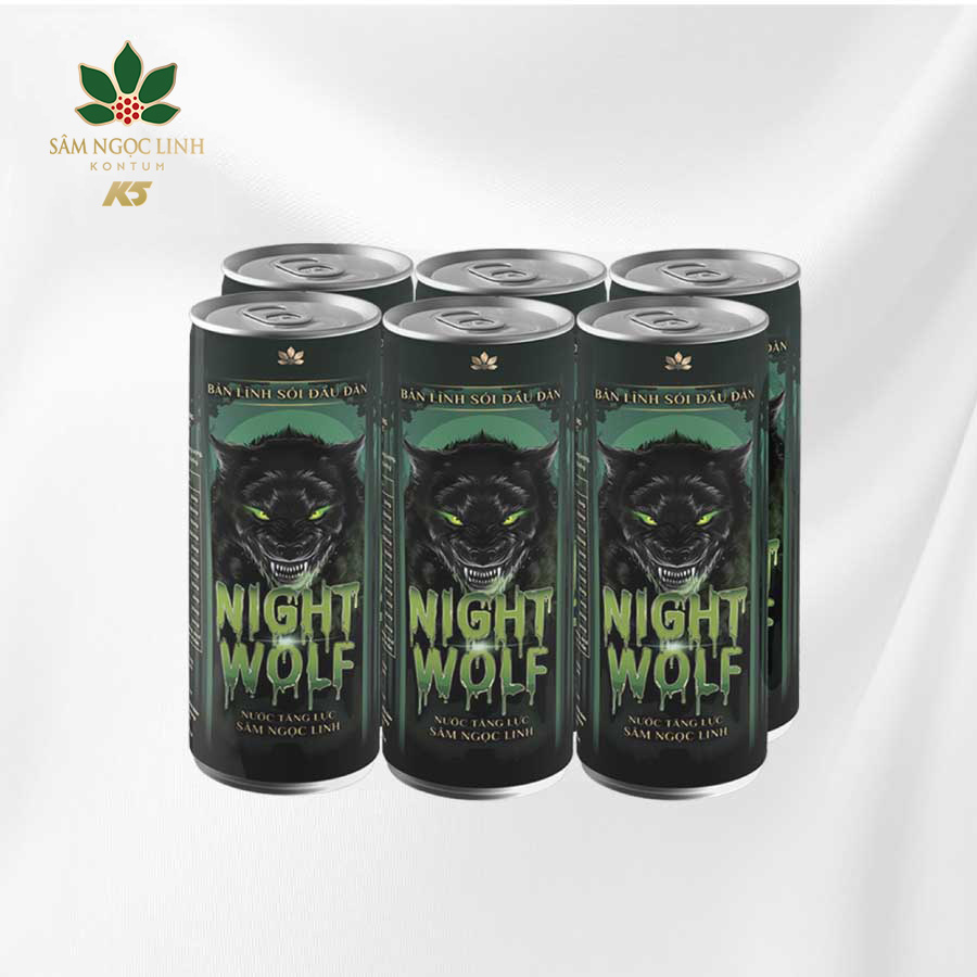 Lốc 6 lon nước tăng lực nightwolf sâm ngọc linh 320ml/lon