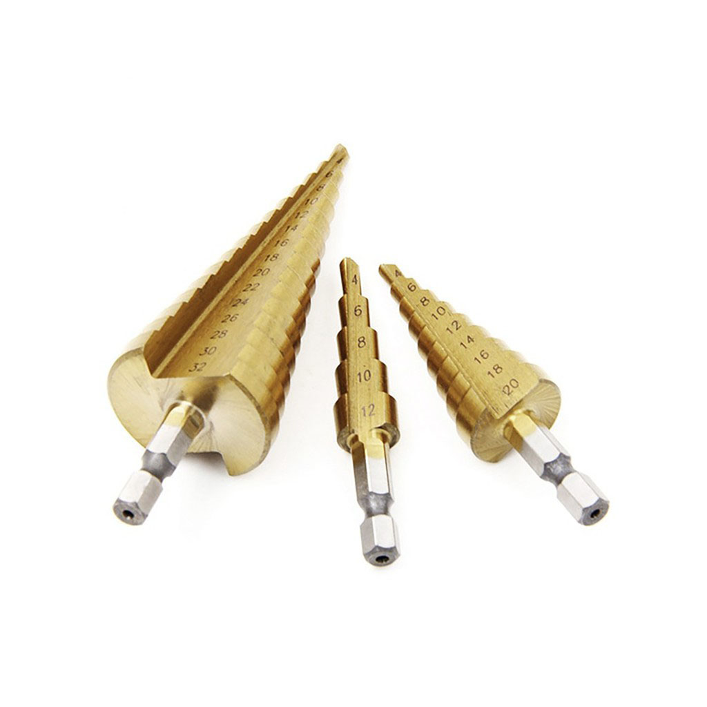 Mũi khoan tháp chuôi lục giác thép gió HSS mạ titan 4-32mm khoan nhôm, nhựa, gỗ C27
