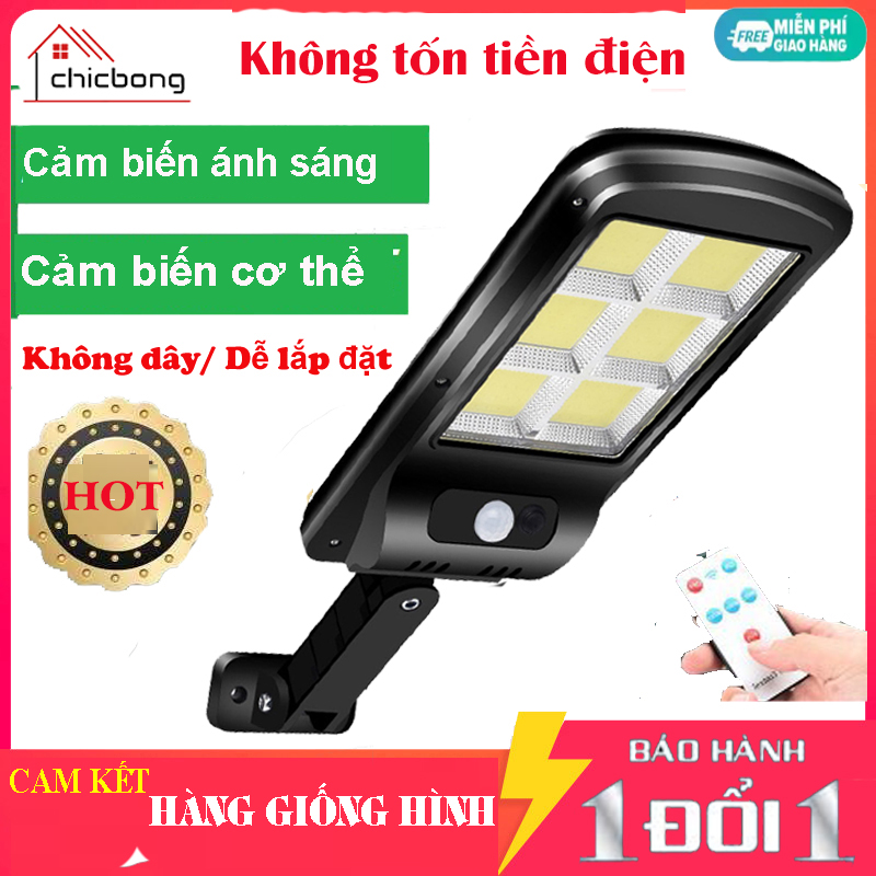 Đèn led năng lượng mặt trời sân vườn có điều khiển 120 led 6 Cob cảm biến ánh sáng bóng người. Đèn chạy bằng pin năng lượng mặt trời 150w Shop Chichbong - Mua Ngay