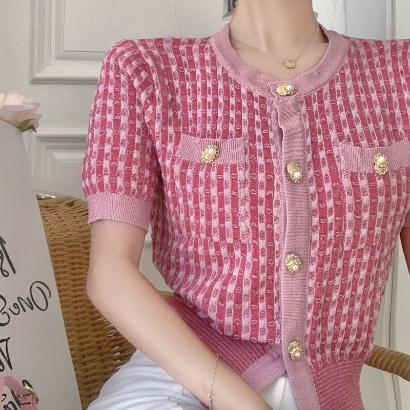 [CAM KẾT NHƯ HÌNH] Áo len kẻ hồng khuy ngọc quảng châu siêu hót 159k thời trang - Áo Khoác Cardigan Nữ ,  ÁO CROPTOP thời trang H.N.M STORE