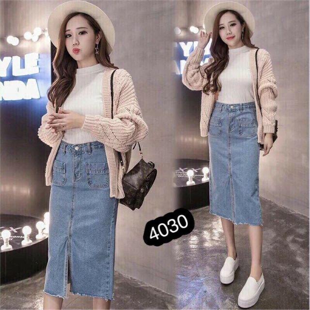 [HCM]Chân Váy Jeans Chữ A Dài Denim Cao cấp RS4031