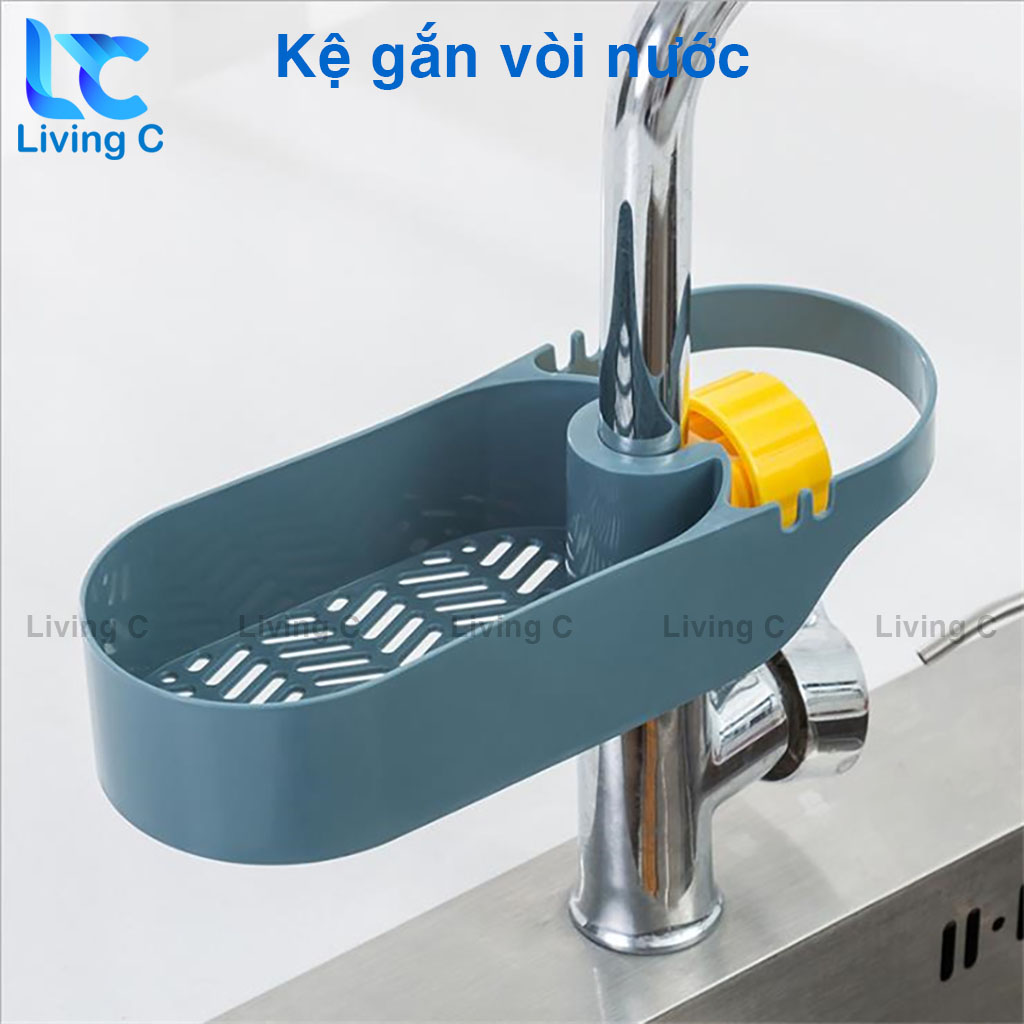 Kệ để đồ rửa chén bát Living C, giá kệ gắn vòi nước bồn rửa chén bát lavabo bằng nhựa tiện lợi KVN