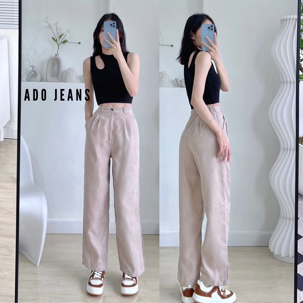 Quần Nhung dài ống rộng, chất nhung tăm siêu mịn màu Nâu kem