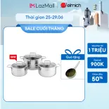 (Chỉ 25-29.06)Bộ nồi Inox 3 lớp đáy liền Elmich Trimax classic size 18,20,24cm 2106OL