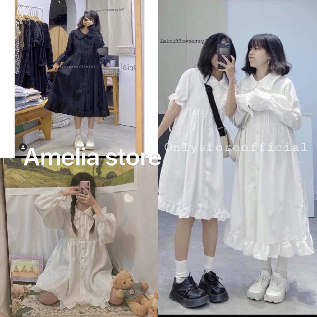 Đầm babydoll nữ, đầm babydoll khuy cài đuôi cá dài tay, đầm babydoll from rộng chất thô mềm thời trang hàn quốc, AMELIA, Đầm nữ xòe, đầm babydoll nữ tay bồng, đầm babydoll nữ hàn quốc, đầm baby doll, đầm nữ xòe dài tay