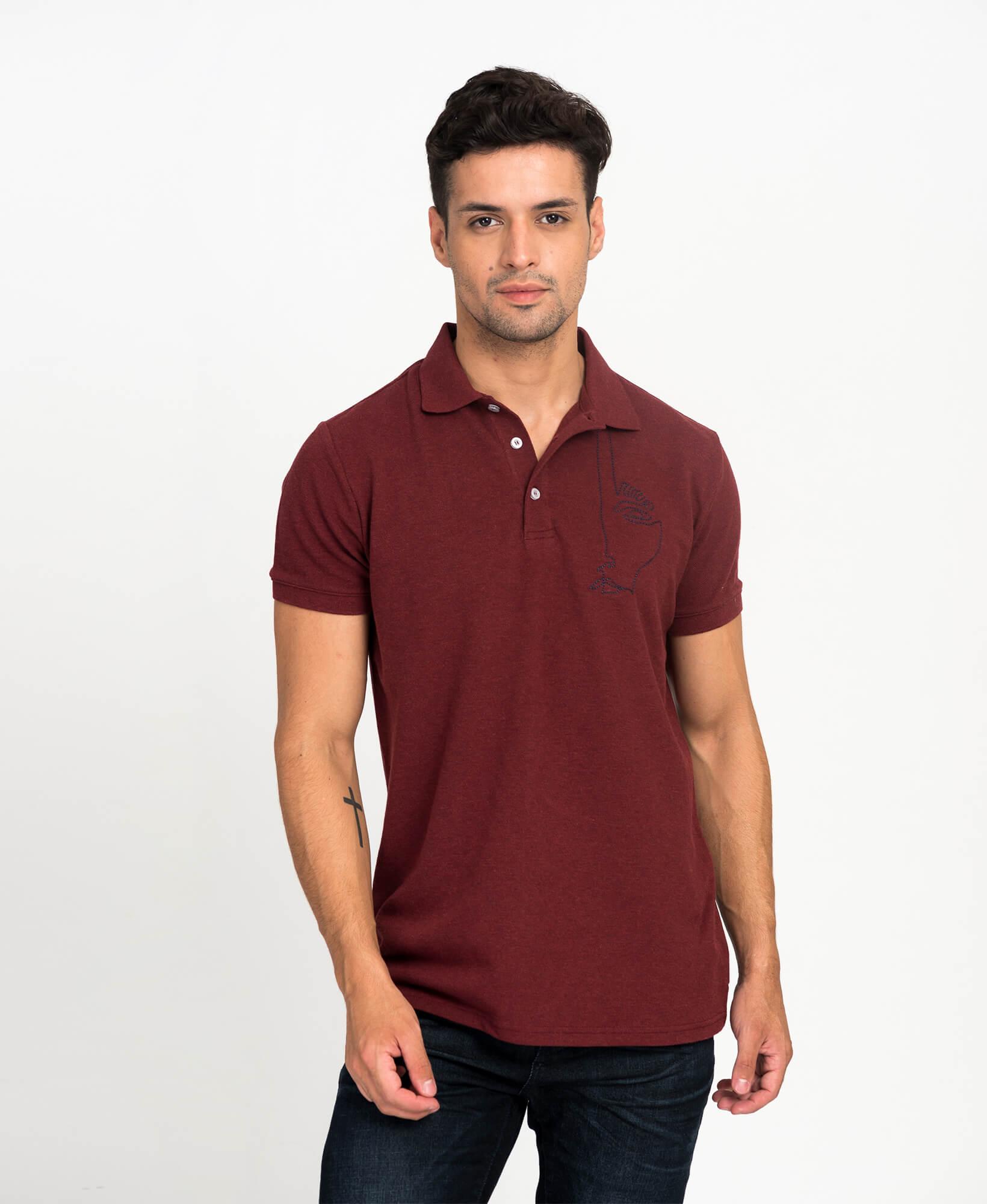 "Polo Thêu Màu Đỏ Đô M1 "