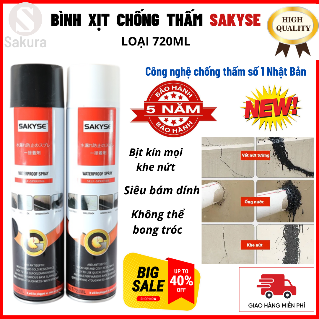 Xịt Chống Thấm, Bình Xịt Chống Dột, Sơn Chống Thấm Tường Sakyse 720ml Nhật Bản, Chai Dung Dịch Xịt Chống Dột - Chống Thấm Nước Hàng Chất Lượng Cao