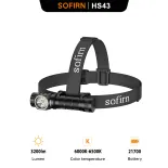 Sofirn hs43 đèn pha có thể sạc lại, với công tắc quay, ánh sáng đỏ/trắng, 3200LM, 184M, 21700 5000 mAh, đầu ra dòng không đổi, ngoài trời chiếu sáng di động