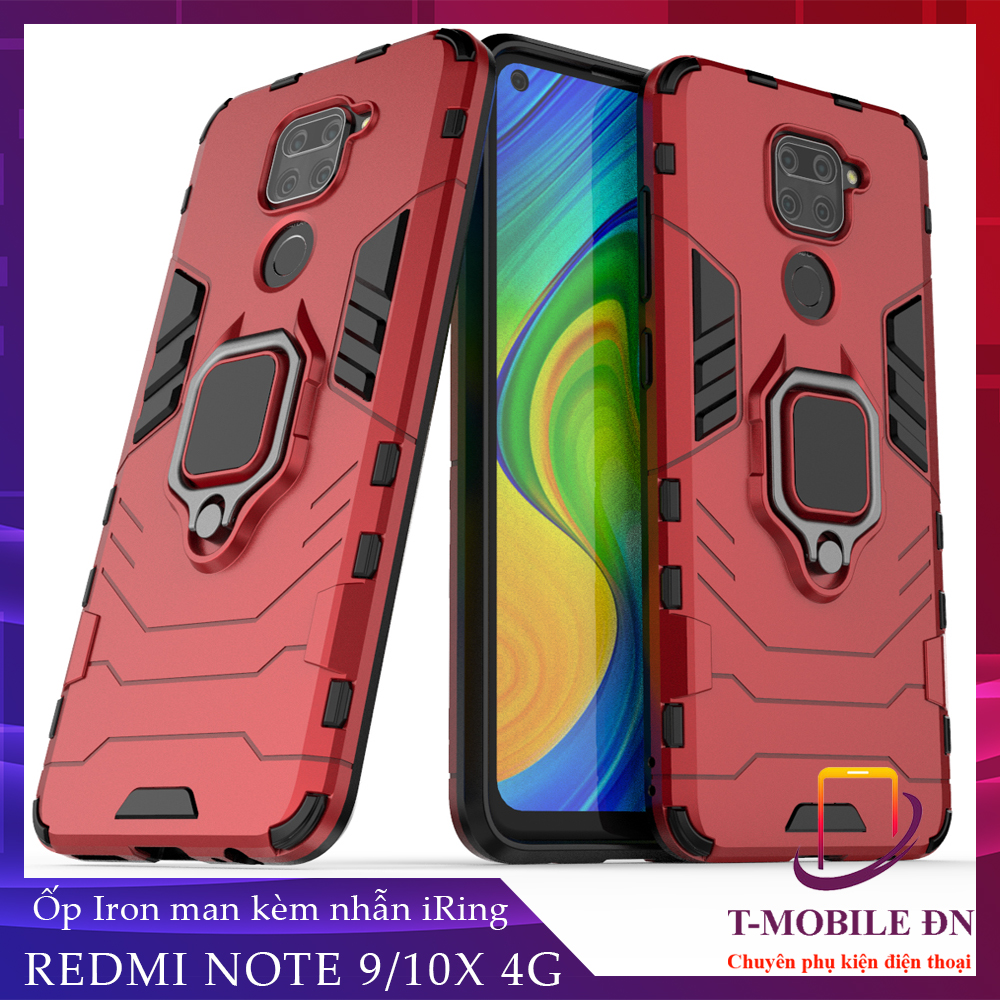 Ốp lưng Xiaomi Redmi Note 9 10X 4G chống sốc iron man kèm nhẫn iring Bảo vệ camera và chống xem video tiện lợi