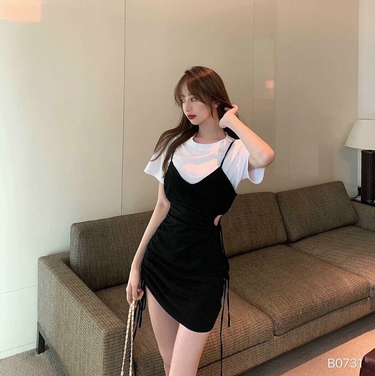 Set đầm yếm body áo rời rút dây siêu hot