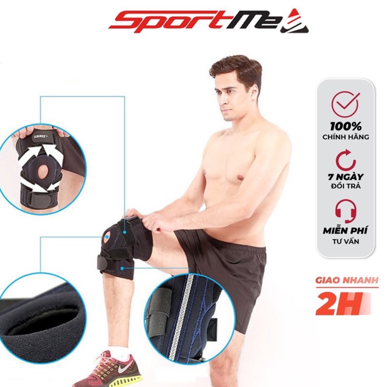 Đai nẹp gối h5 có thanh nhôm điều trị sau mổ đứt giãn dây chằng chéo chính hãng aolikes 7907
