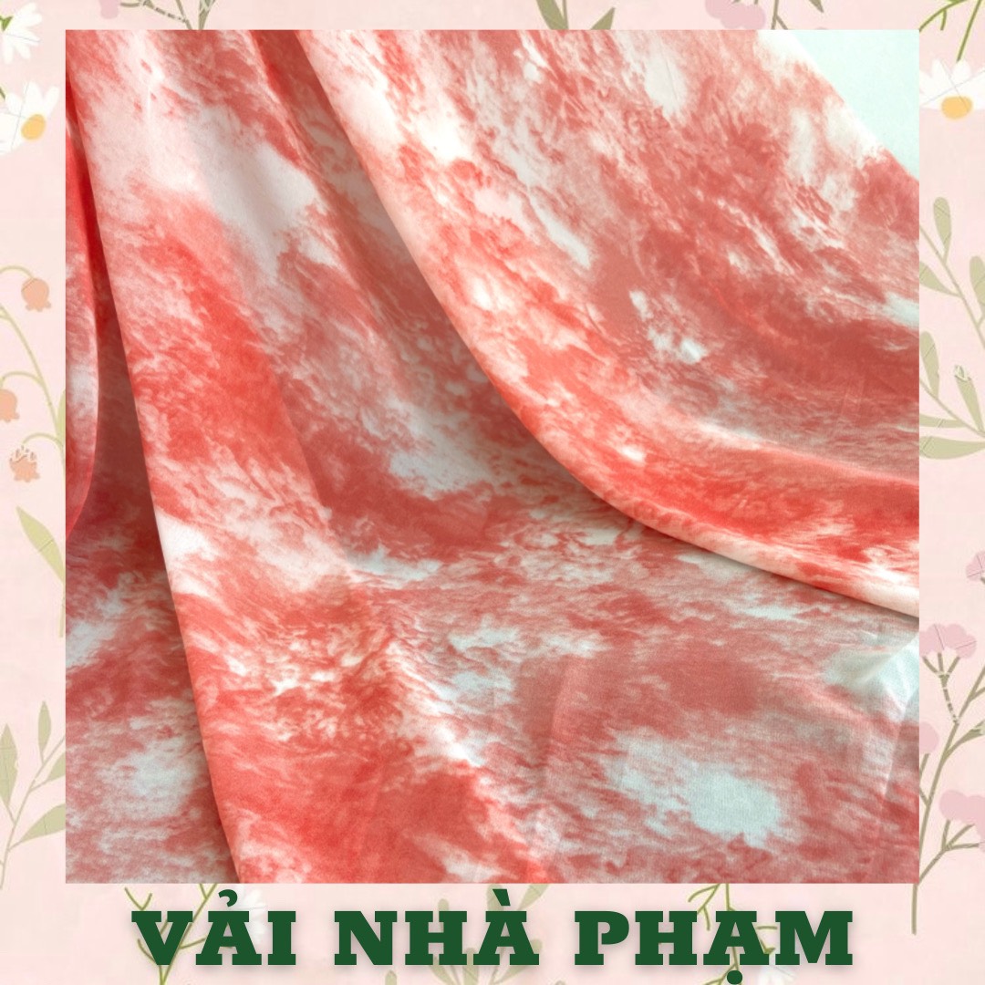 Voan chiffon họa tiết vệt loang trắng đỏ - khổ 1.5m - vải nhà phạm