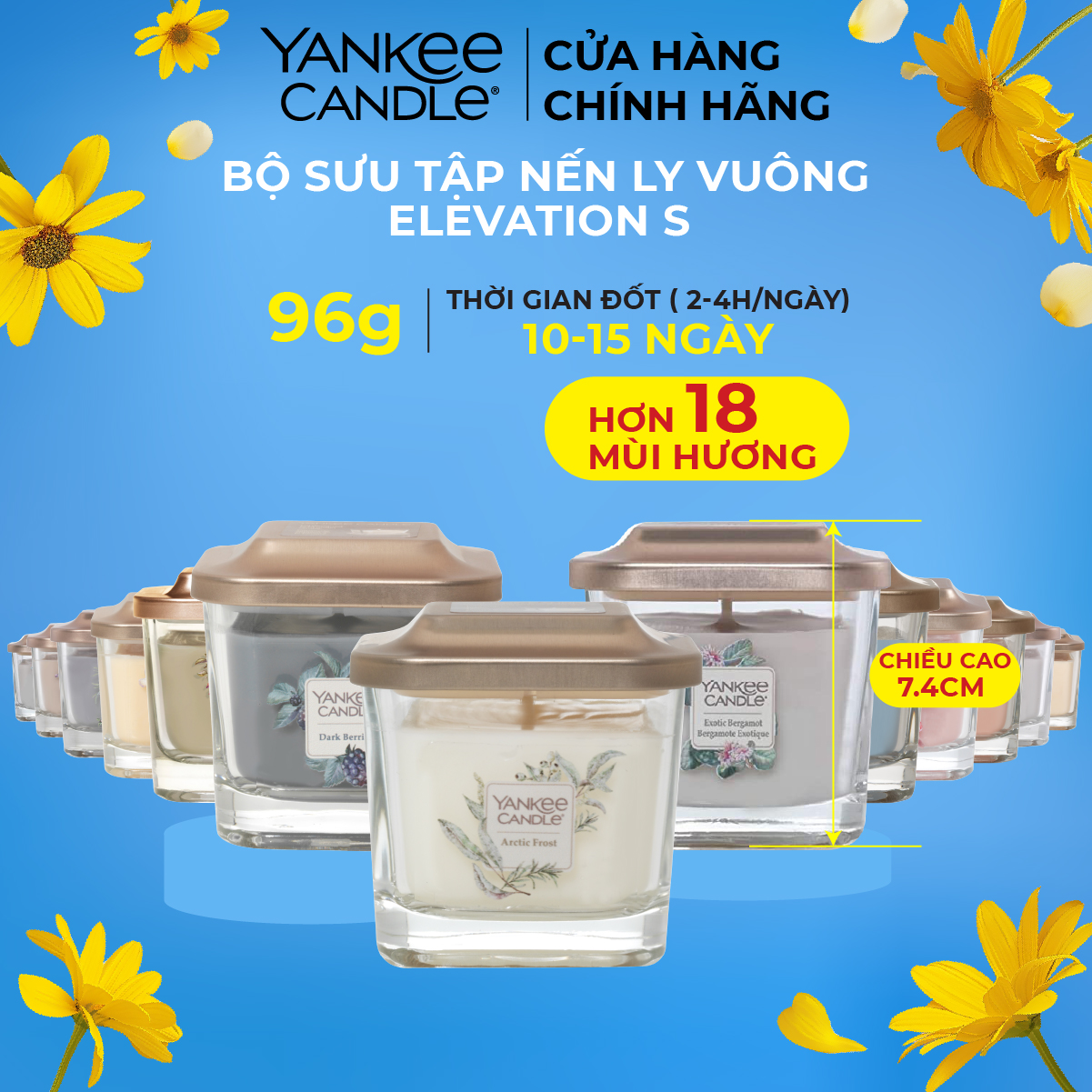 Nến thơm Sáp đậu nành Elevation CHÍNH HÃNG Yankee Candle - Size S 96g (nhiều mùi)