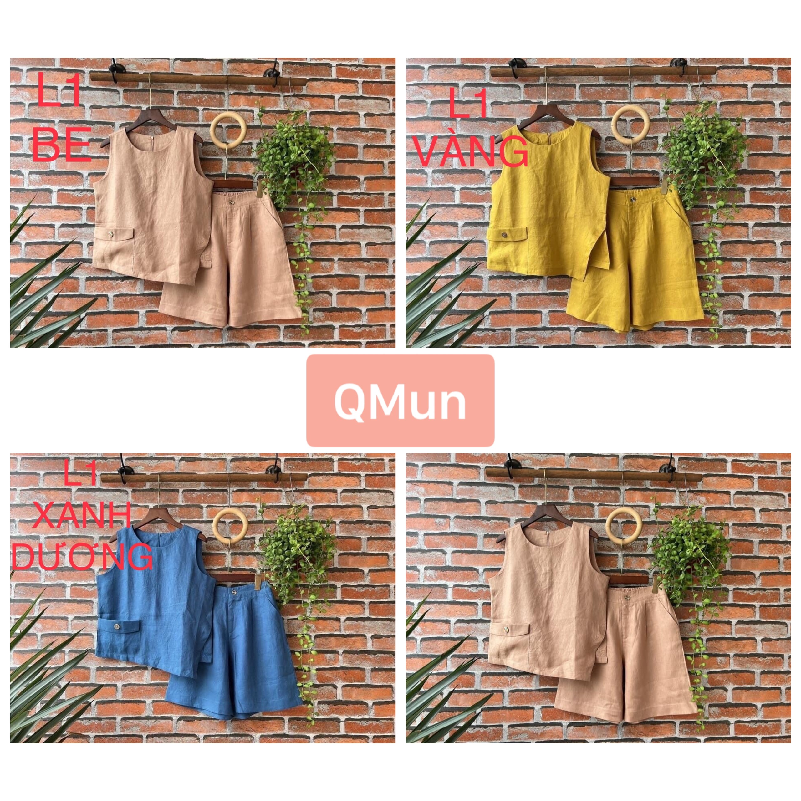 Đồ bộ đũi nữ, set đũi cao cấp - áo ba lỗ kết hợp quần short - chất vải đũi tơ không nhăn - snlt