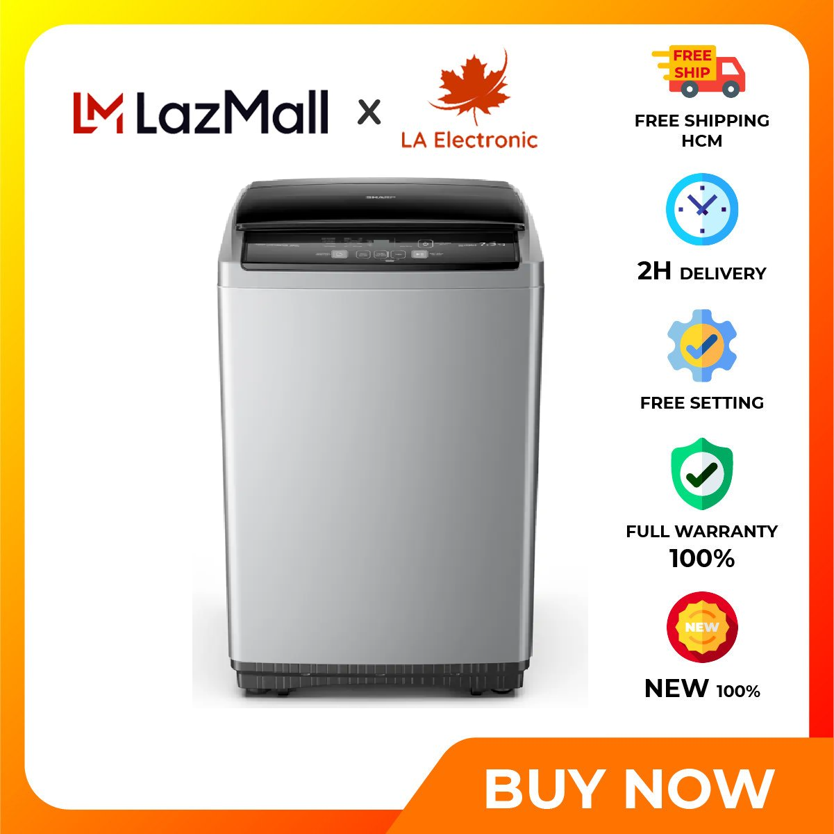 Sharp Washing Machine 7.5 Kg ES-Y75HV-S - Free shipping HCM - Safer with child lock feature - 3-way water flow washing technology