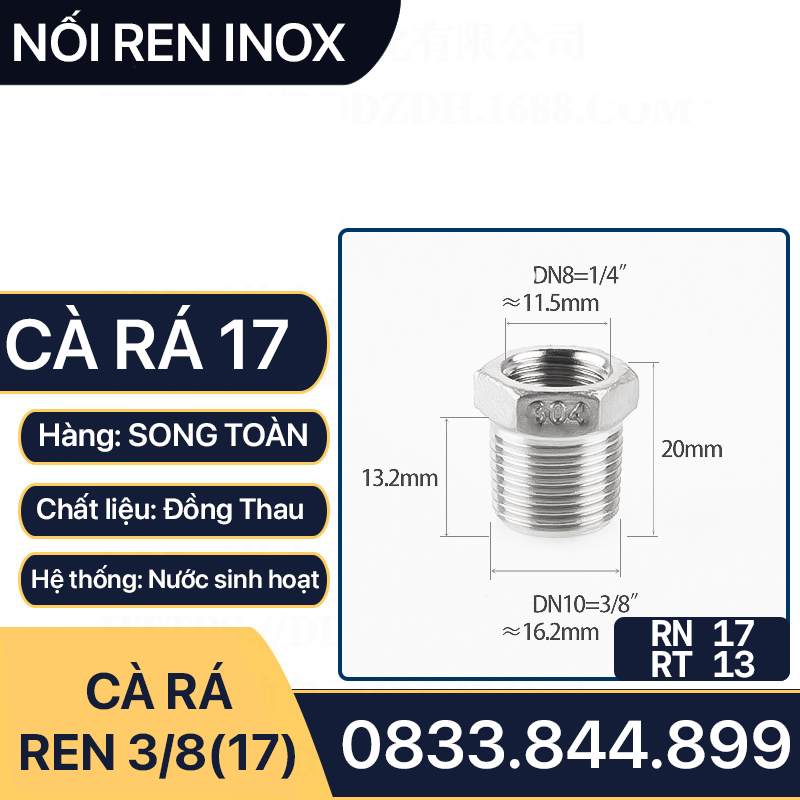 Cà Rá Inox 17, Nối Ren Ngoài Ren Trong Inox SUS 304 - Lơ Thu Ren Inox 17