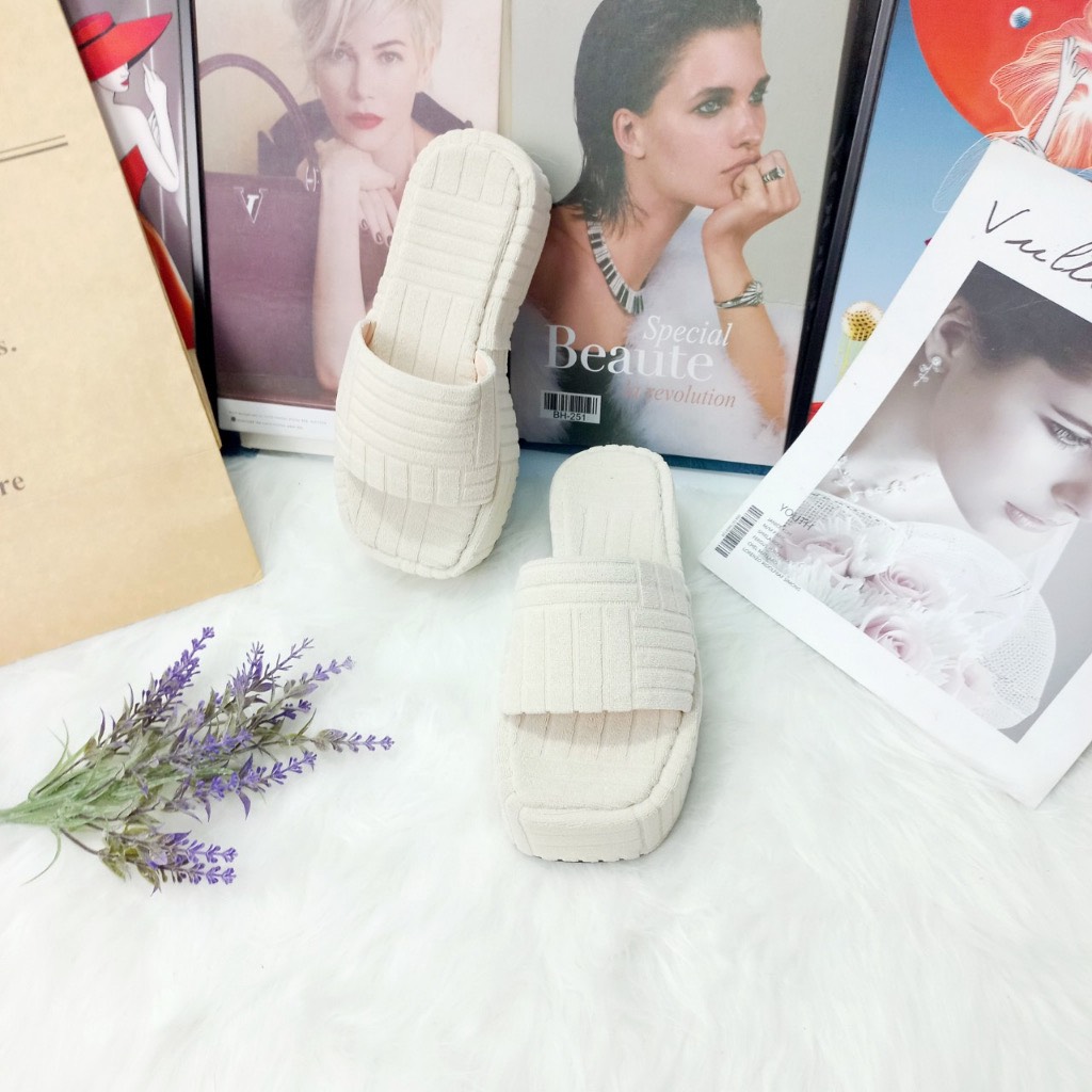 Dép quai ngang nữ đế đúc 3cm tăng chiều cao gót đế xuồng