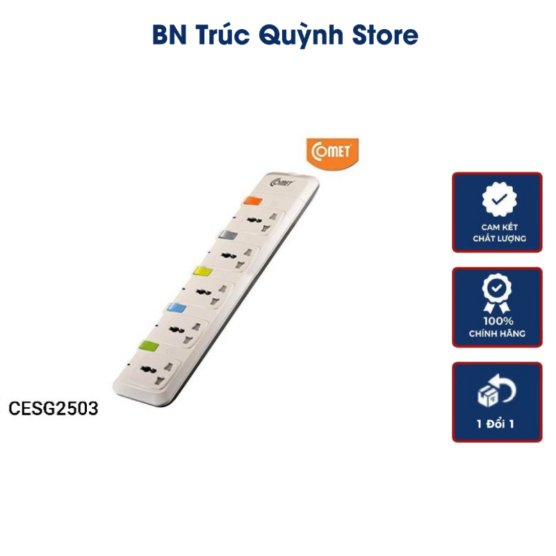 Ổ cắm điện cao cấp comet cesg2503 - ổ cắm nối dài an toàn 5 ổ 3 chấu đa năng dây 3 mét an toàn chính hãng- bảo hành 12 tháng🎉bn trúc quyên store