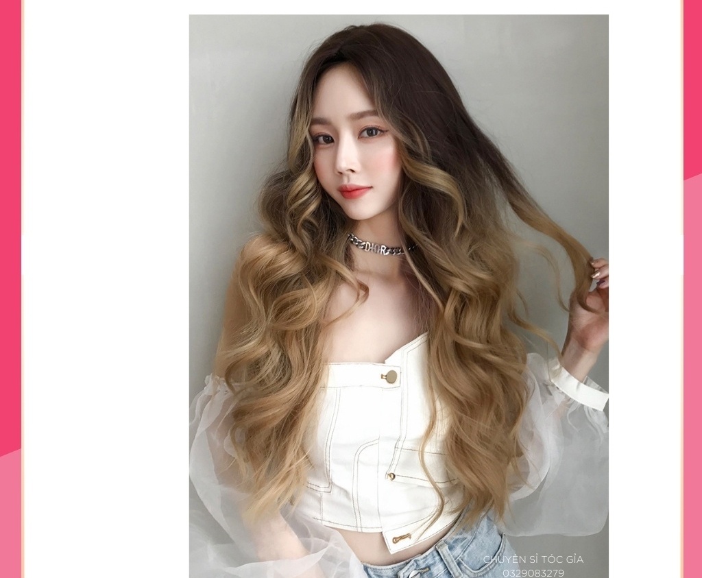 Tóc giả xù ❤️freeship❤️- tóc cả đầu xù dợn 2 mái omber rêu - 8260