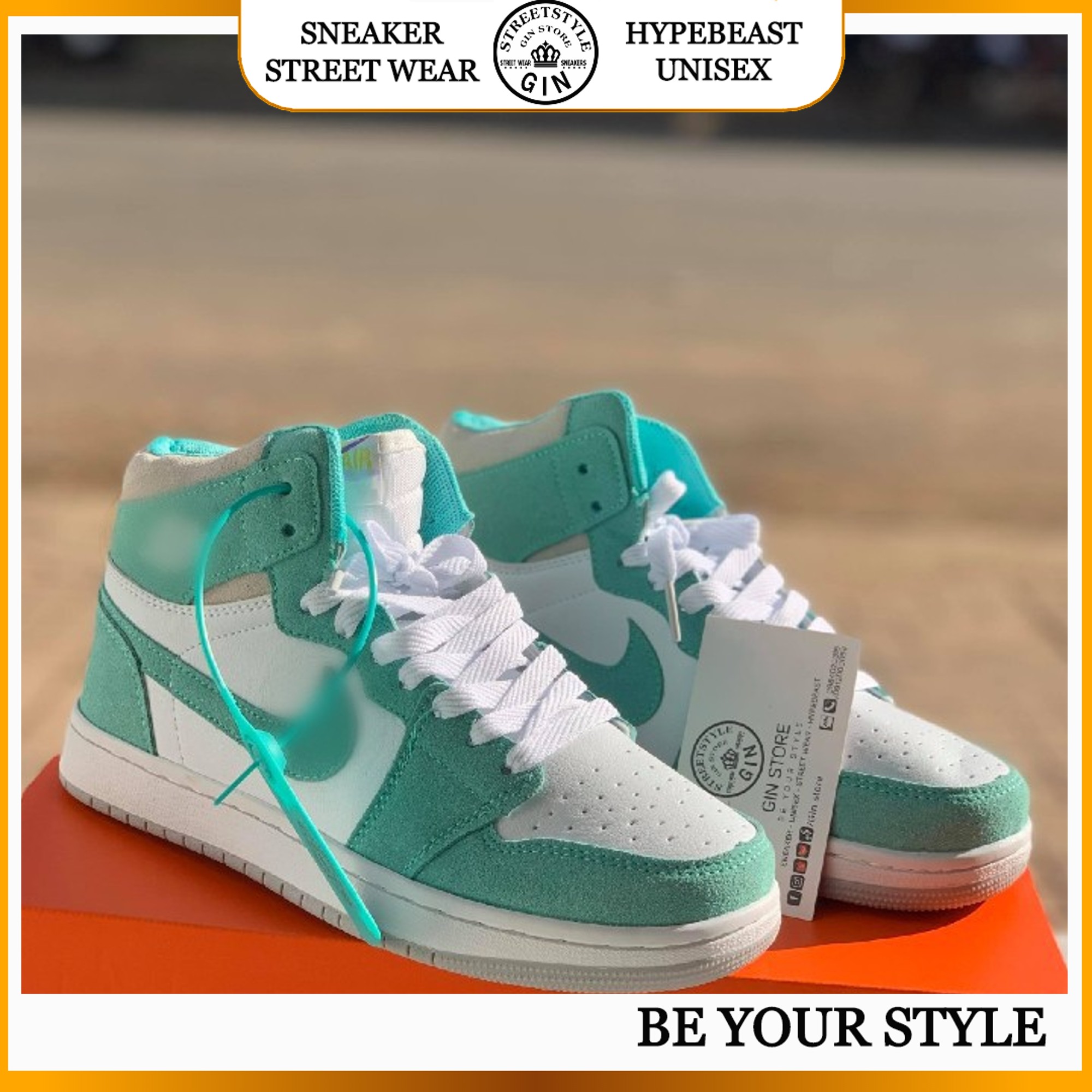 GIÀY SNEAKER THỂ THAO, GIÀY JODAN CỔ CAO DA LỘN MÀU XANH NGỌC HOT TREND DÀNH CHO NAM NỮ - Ginstore03